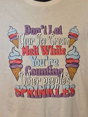 Gildan White Short Sleeve Tee with Colorful Ice Cream Graphic
